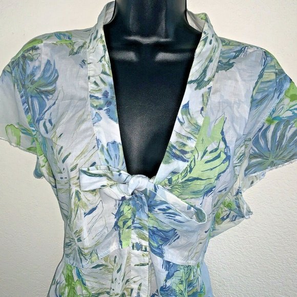 CARRIBEAN JOE Tropical Print V-Neck Top Button Front Cap Sleeve women's size XL - Picture 3 of 12